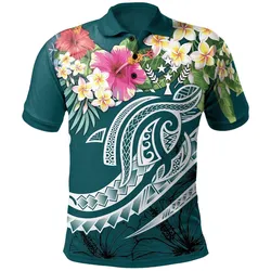 Kosrae Polynesian Polo Shirt - Summer Plumeria (Turquoise)