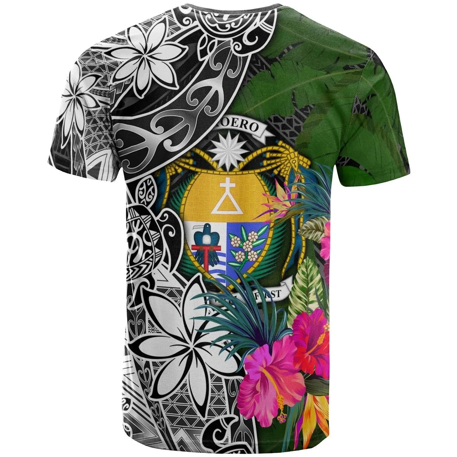 Nauru T-Shirt - Turtle Plumeria Banana Leaf Crest - BN11