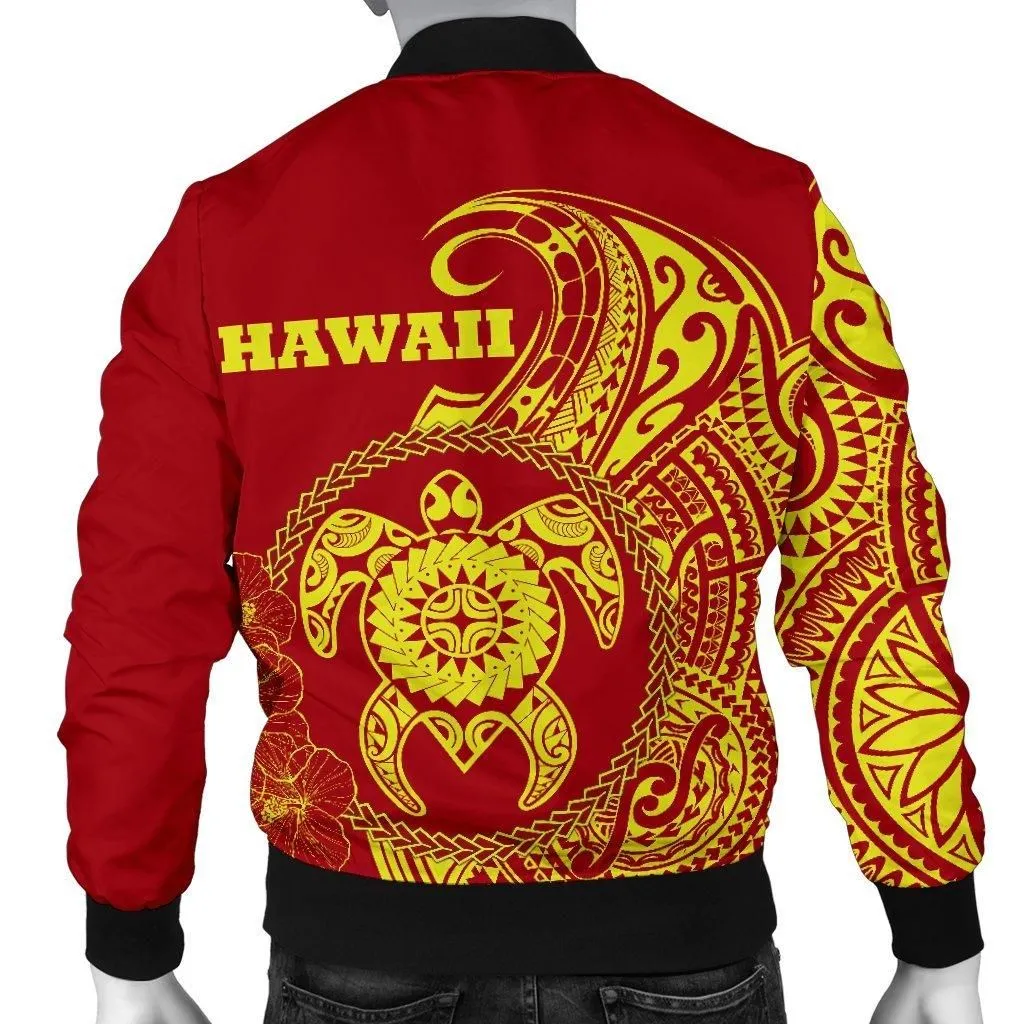 Hawaii Polynesian Personalised Mens Bomber Jacket - Vintage Polynesian Turtle (Red)