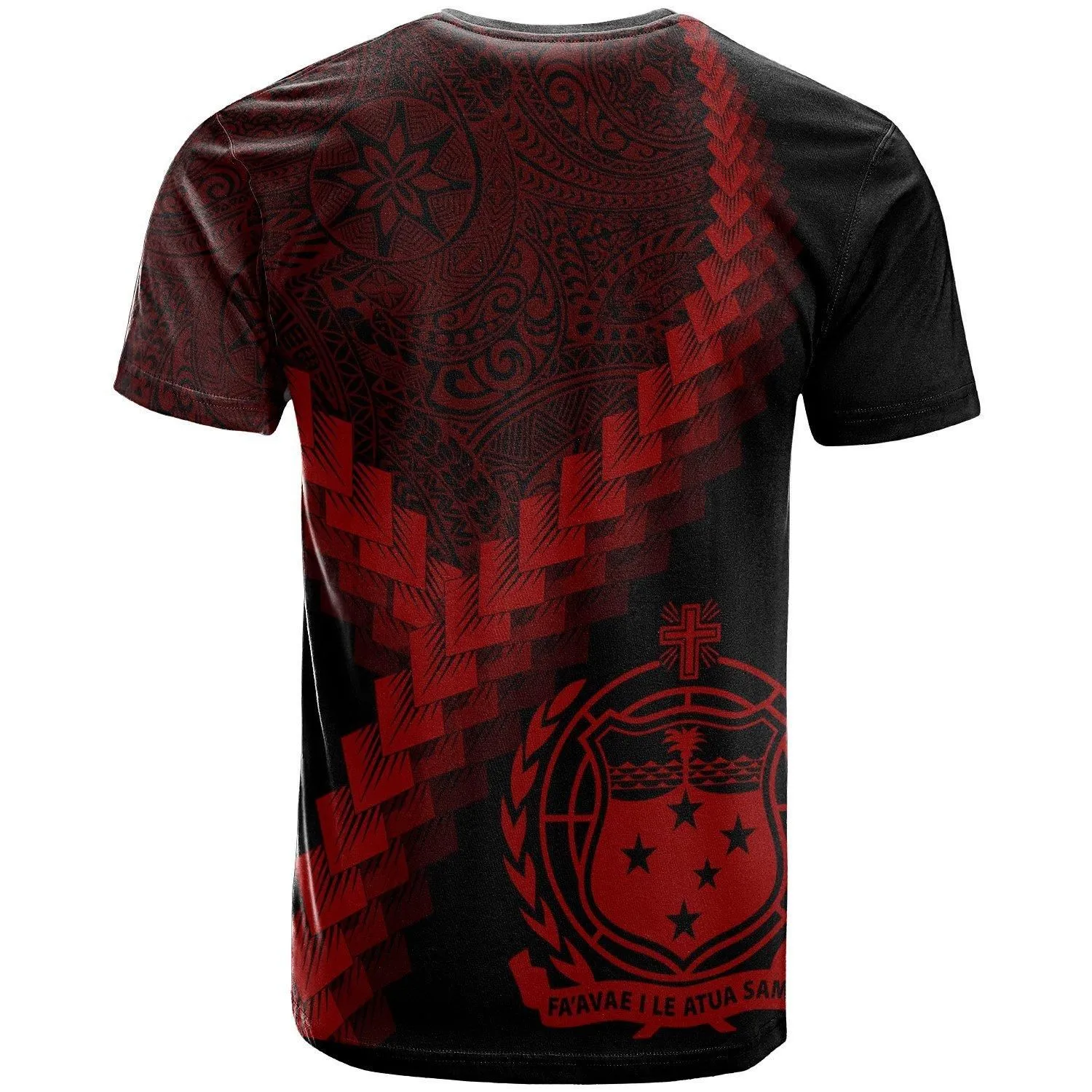 Alohawaii T-Shirt - Tee Samoa - Samoa Coat Of Arms With Polynesian Tattoo Red - BN22