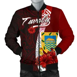 Tuvalu Polynesian Mens Bomber Jacket - Coat Of Arm With Hibiscus