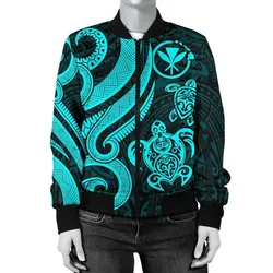 Polynesian Hawaii (Kanaka Maoli) Women Bomber Jacket - Blue Tentacle Turtle - BN11