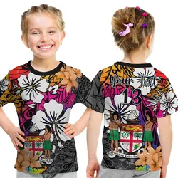 (Custom Text and Number) Fiji Tie Dye T Shirt KID Polynesian Tribal Creative Tropical Flowers LT13