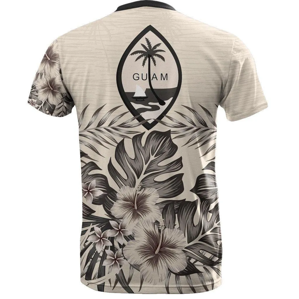 Guam T shirt - Guam FLag Beige Hibiscus