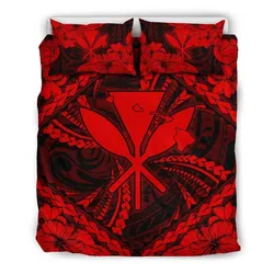 FamilyGater Bedding Set - Cover and Pillow Cases Hawaiian Map Kanaka Hibiscus Red Polynesian - AH - JD