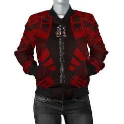 Norfolk Island Women Bomber Jacket - Polynesian Tattoo Red - BN0110