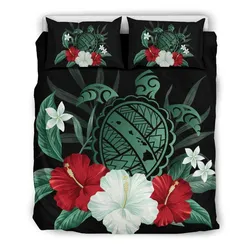 FamilyGater Home Set - Hawaiian Map Turtle Hibiscus Polynesian Bedding Set - AH J4