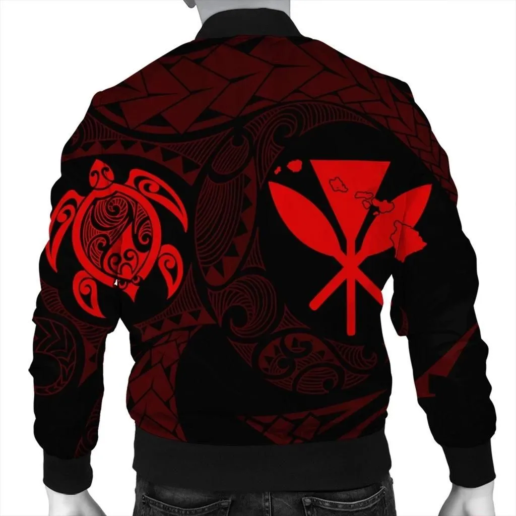 FamilyGaterJacket - Hawaiian Kanaka Turtle Polynesian Bomber Jacket Red AH - J7R