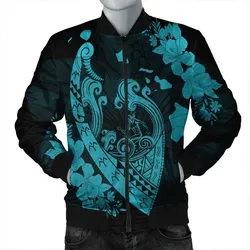 Hawaiian Fish Hook Hibiscus Banzai Surfing Polynesian Bomber Jacket Blue