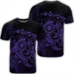 Alohawaii Tee - Hawaiian Map Turtle Tattoo Hibiscus Plumeria Polynesian T-shirt Purple - AH - J4R