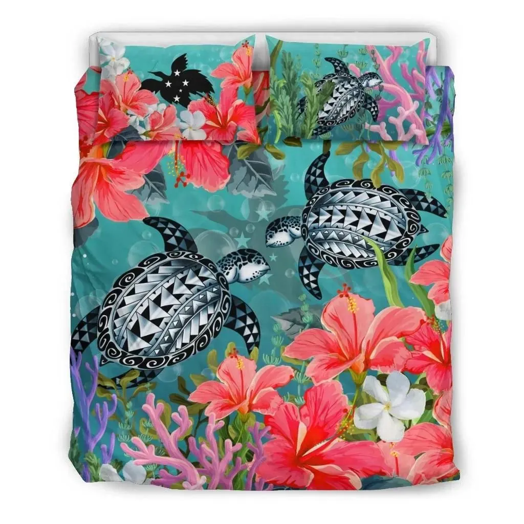 Papua New Guinea Bedding Set - Polynesian Turtle Hibiscus And Seaweed A24