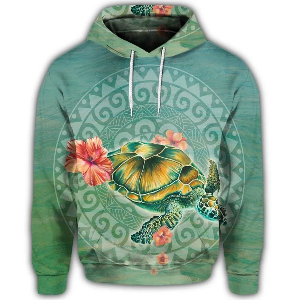 Hawaiian Turtle And Hibiscus Polynesian Hoodie