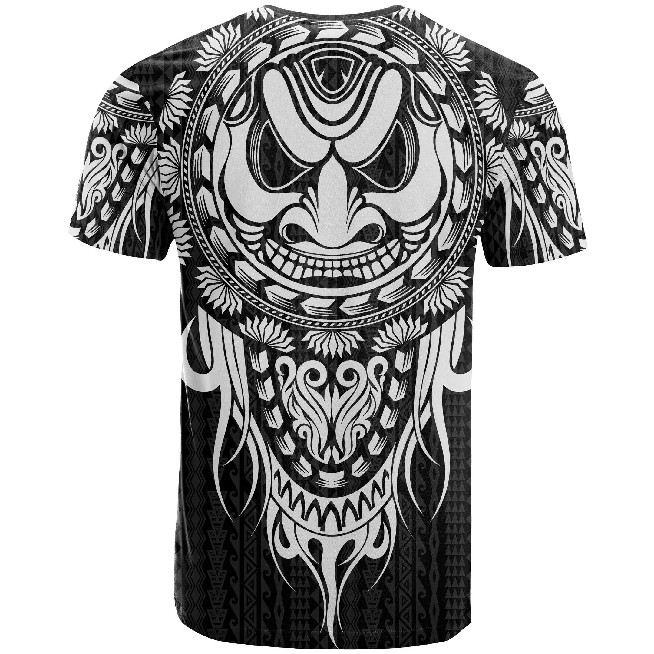 Polynesian All Over T-Shirt - Tattoo Tiki Mask White - BN12
