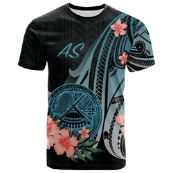 American Samoa T shirt - Turquoise Polynesian Hibiscus Pattern Style