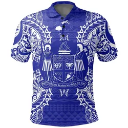 Fiji Polo Shirt - Fiji Coat Of Arms Map Polynesian Tattoo Blue