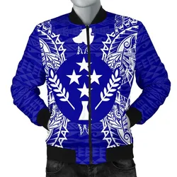 Kosrae Polynesian Mens Bomber Jacket Map Blue