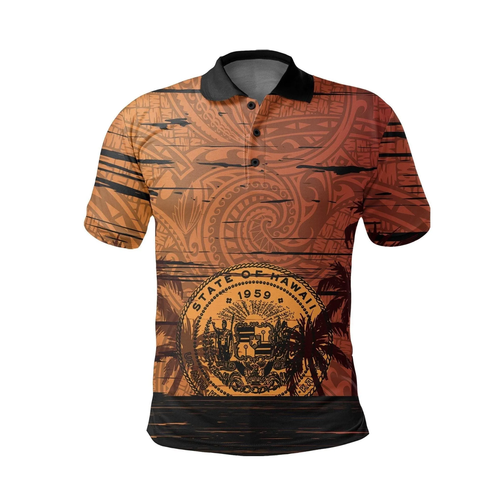 Hawaii Sunset Coat Of arm Polynesian Polo Shirt