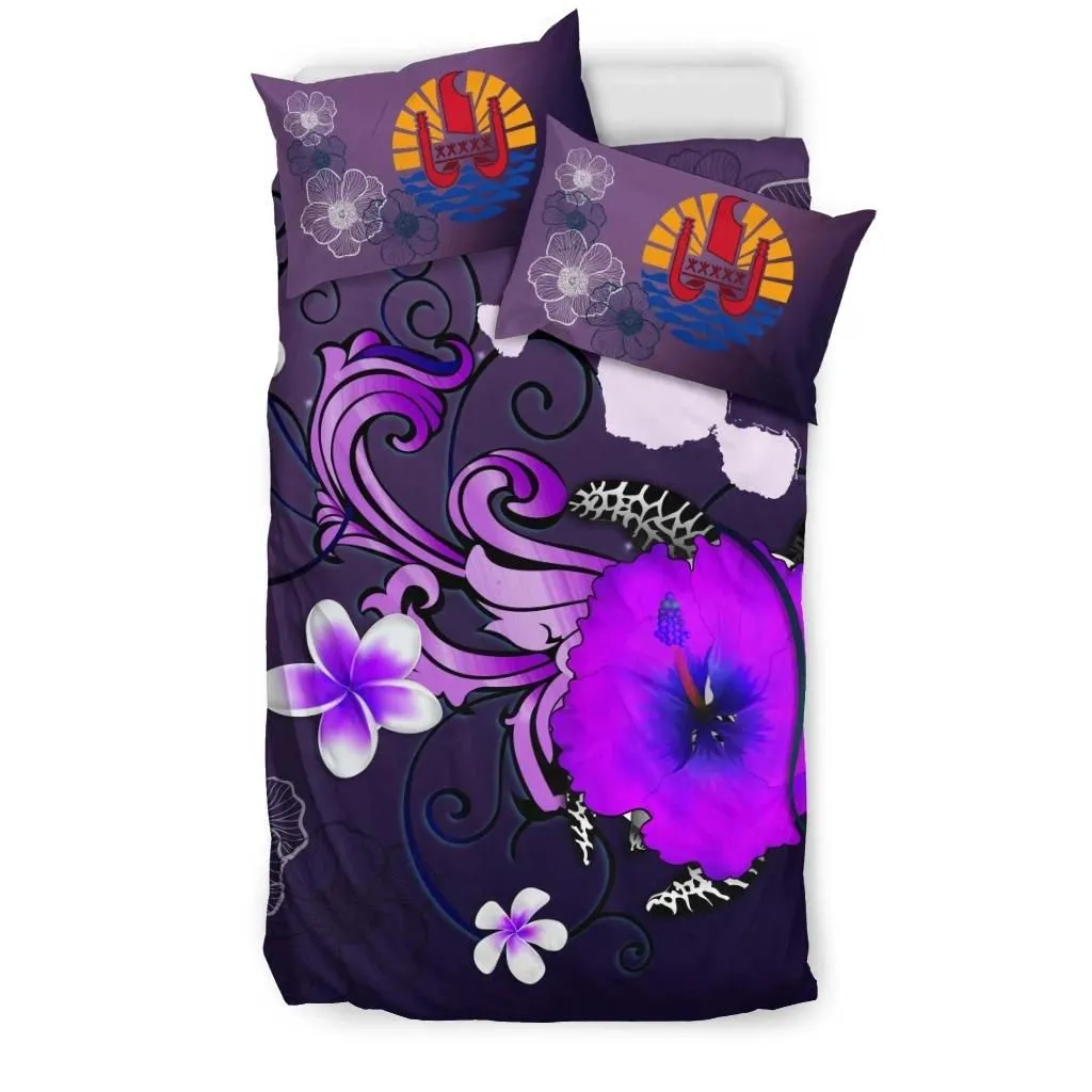 FamilyGater Bedding Set - Cover and Pillow Cases Tahiti - Map Turtle Hibiscus A24