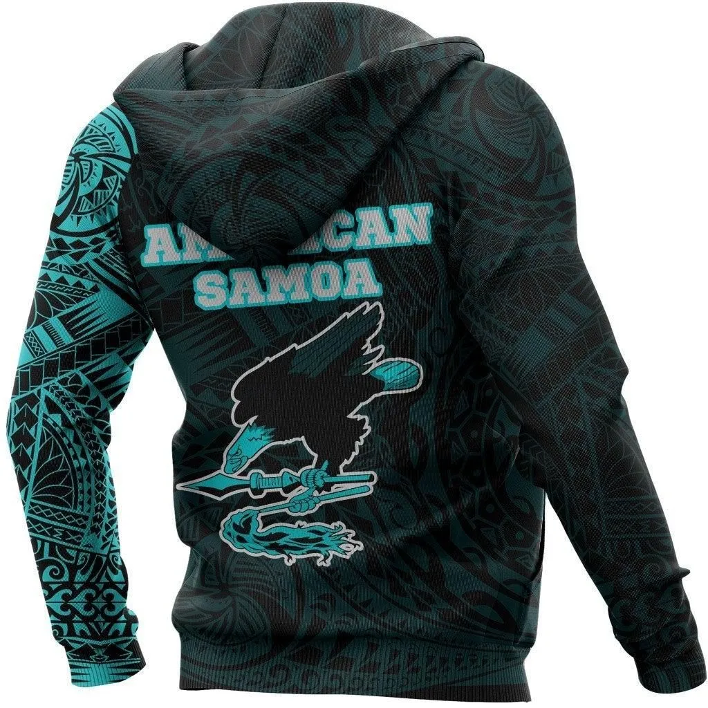 American Samoa Hoodie - American Samoa Seal Polynesian Tattoo Style Blue