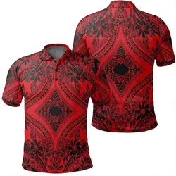 Unisex Polynesian Plumeria Mix Red Black Polo Shirt - AH