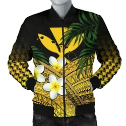 FamilyGater Jacket - Bomber Jacket Kanaka Maoli (Hawaiian) Polynesian Plumeria Banana Leaves Yellow A02