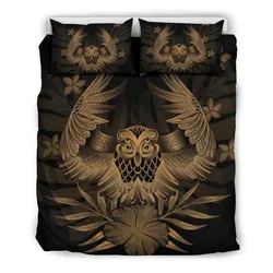 FamilyGater Bedding Set - Cover and Pillow Cases Hawaiian Owl Hibiscus Plumeria Polynesian - Gold - AH J4