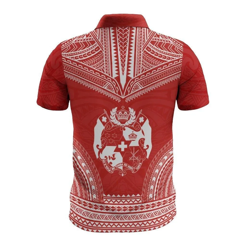 Tonga Polo Shirt - Tonga Coat Of Arms Polynesian Chief Tattoo Flag Version