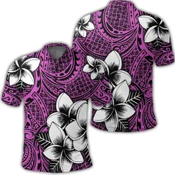 Hawaiian Plumeria Tribal Polynesian Polo Shirt Pink