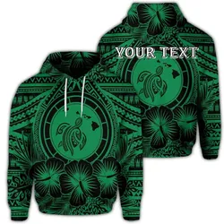 (Personalised) Hawaiian Map Honu Hibiscus Tropic Green Polynesian Hoodie - AH