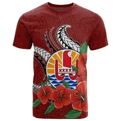 Tahiti Polynesian T shirt - Hibiscus Coat Of Arm Red