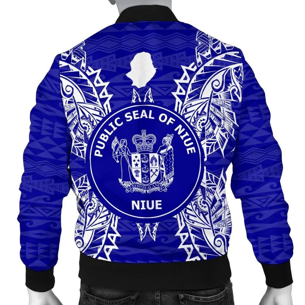 Niue Polynesian Mens Bomber Jacket Map Blue