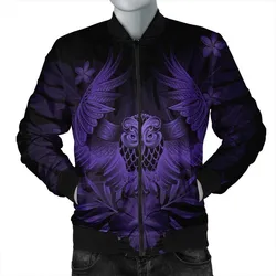 Hawaiian Owl Hibiscus Plumeria Polynesian Bomber Jacket - Purple