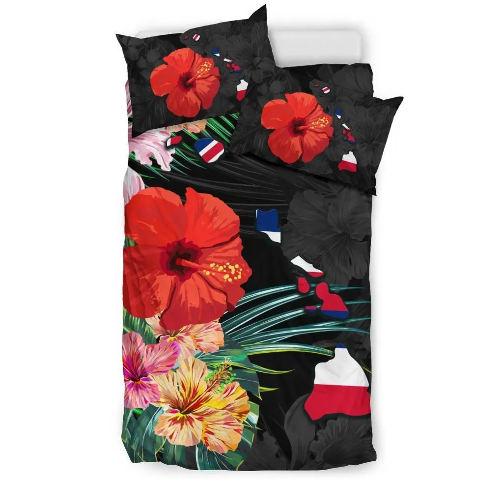 FamilyGater Bedding Set - Cover and Pillow Cases Hawaiian Map Hawaii Flag Hibiscus Polynesian - AH J0