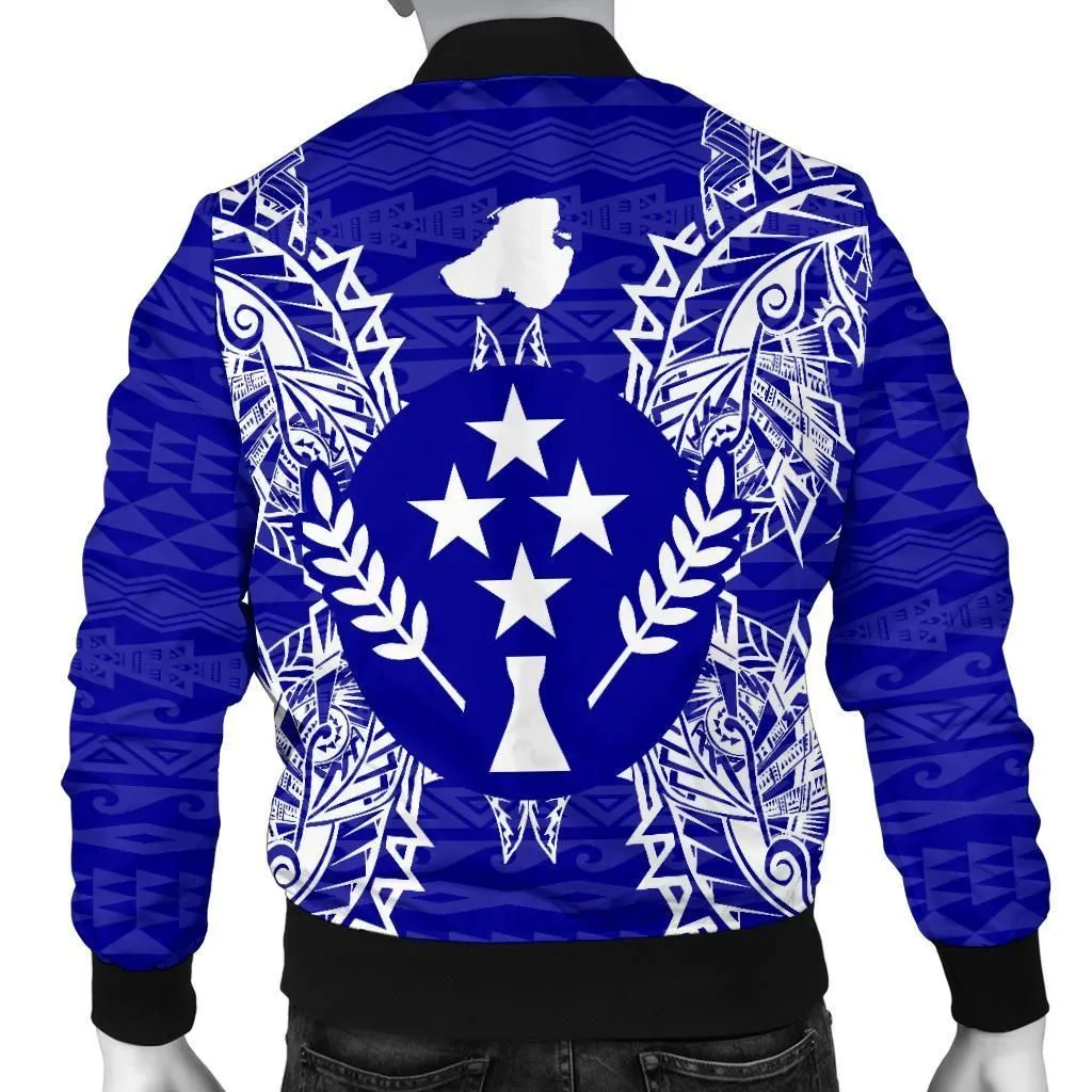 Kosrae Polynesian Mens Bomber Jacket Map Blue