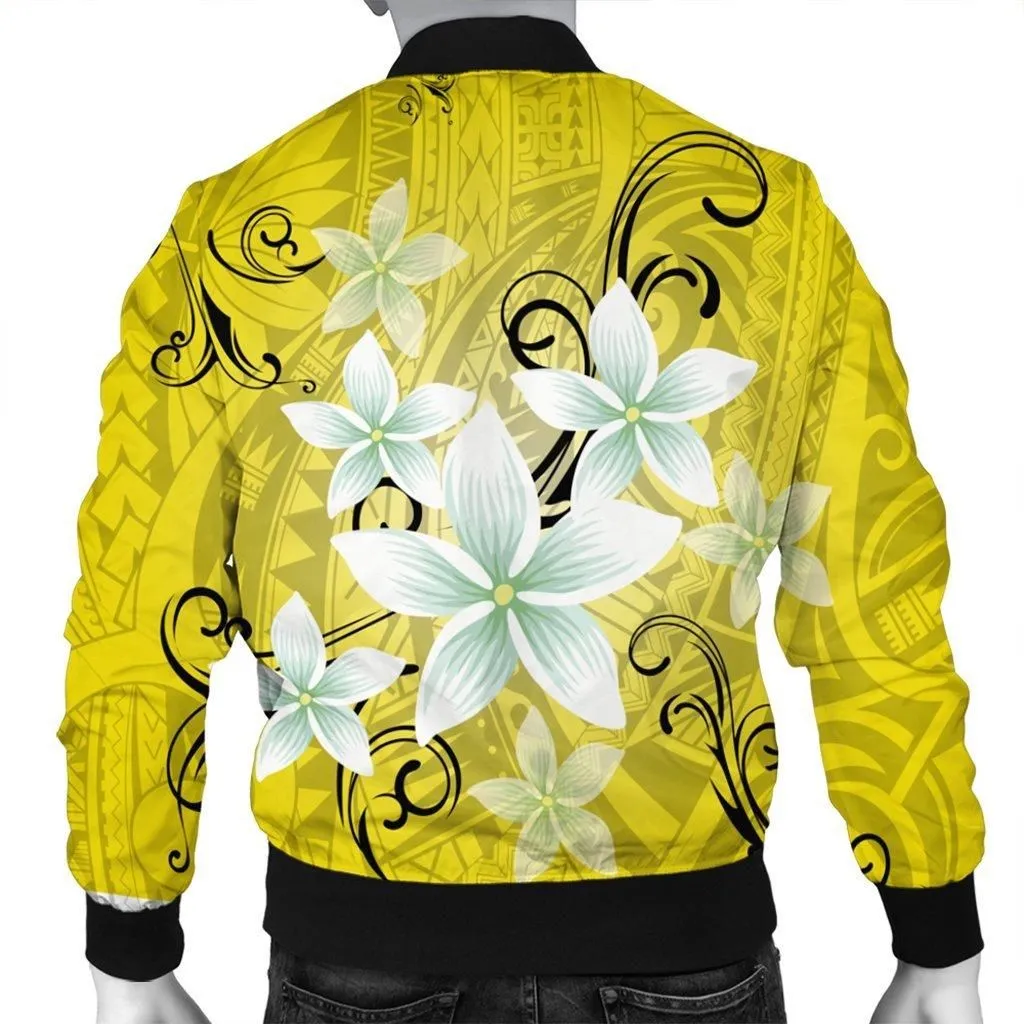 Hawaiian Plumeria Polynesian Bomber Jacket - Yellow - AH