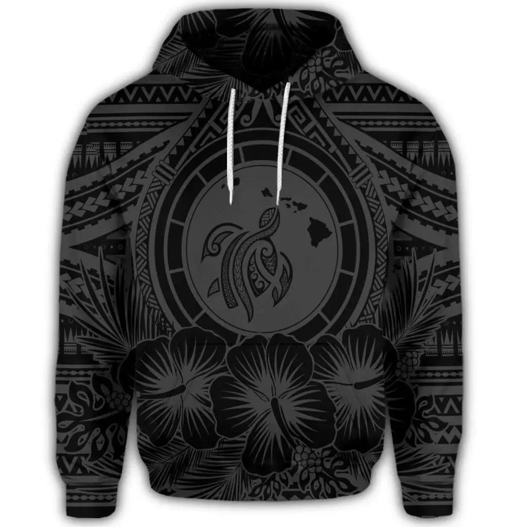 Alohawaii Hoodie - Hawaiian Map Honu Hibiscus Tropic Gray Polynesian Hoodie - AH - JGR