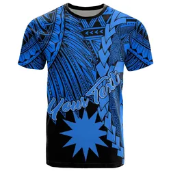 Nauru Polynesian Custom Personalised T-Shirt - Tribal Wave Tattoo Blue - BN12