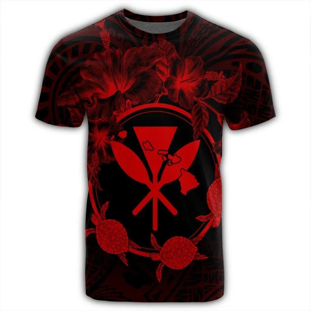 Hawaii Kanaka Turtle Hibiscus Polynesian T-Shirt - Anthea Style Red - AH