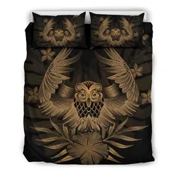 Alohawaii Home Set - Hawaiian Owl Hibiscus Plumeria Polynesian Bedding Set - Gold - AH J4