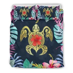 Alohawaii Home Set - Hawaiian Hibiscus Monstera Turtle Polynesian Bedding Set - AH - J9