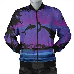 Alohawaii Jacket - Hawaiian Dolphin In Night Polynesian Bomber Jacket - AH - JR