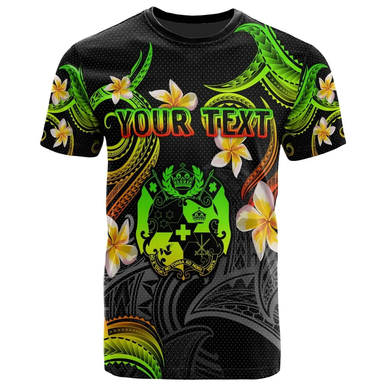 Tonga T-shirt - Custom Personalised Polynesian Waves with Plumeria Flowers (Reggae)