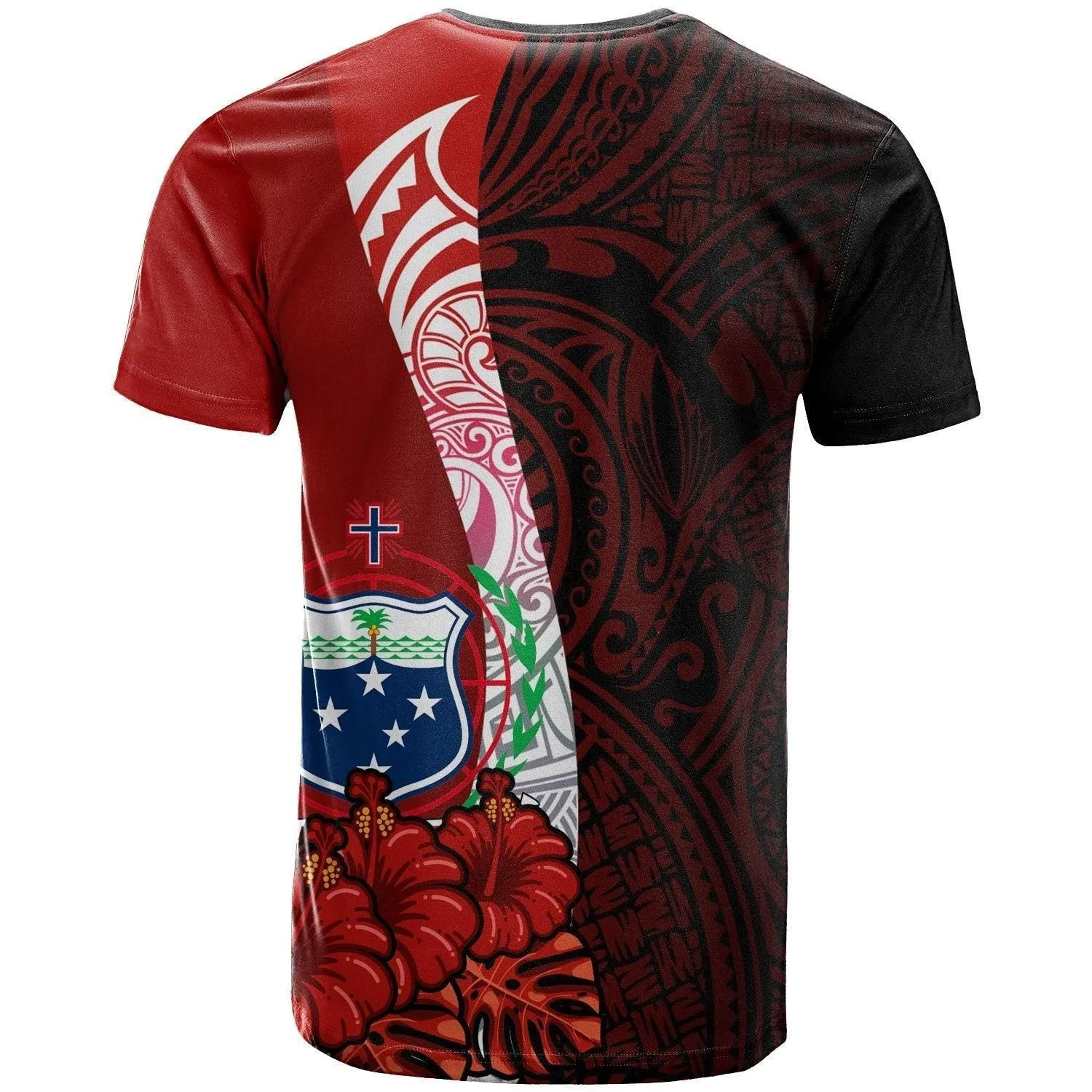 Samoa Polynesian Custom Personalised T shirt - Coat Arm With Hibiscus