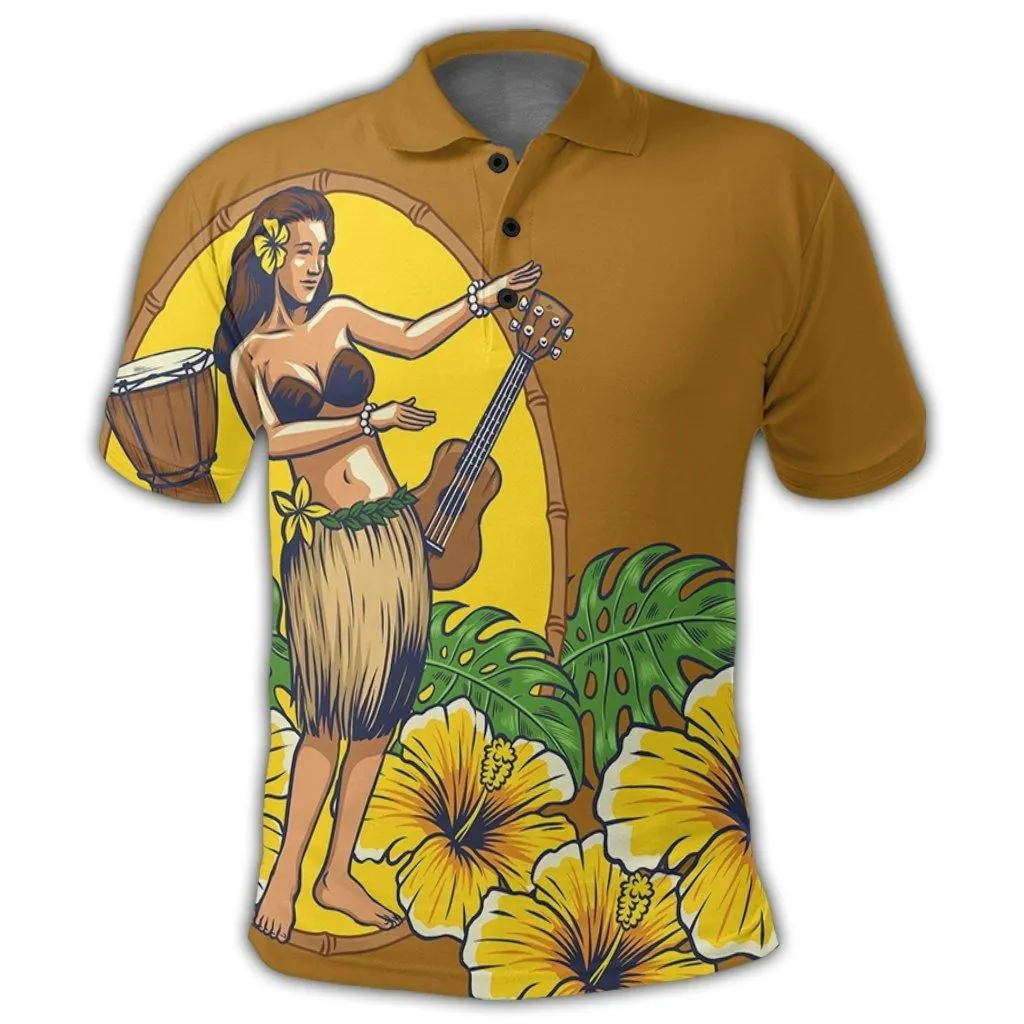Hawaiian Hula Girl Monstera Hibiscus Polynesian Polo Shirt - AH
