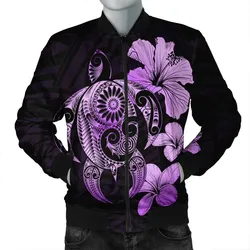 Alohawaii Jacket - Hibiscus Plumeria Mix Polynesian Turtle Bomber Jacket Violet - AH - JR