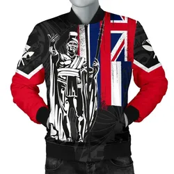 FamilyGater Jacket - Hawaii King Flag Polynesian Men's Bomber Jacket - Gray - AH J4