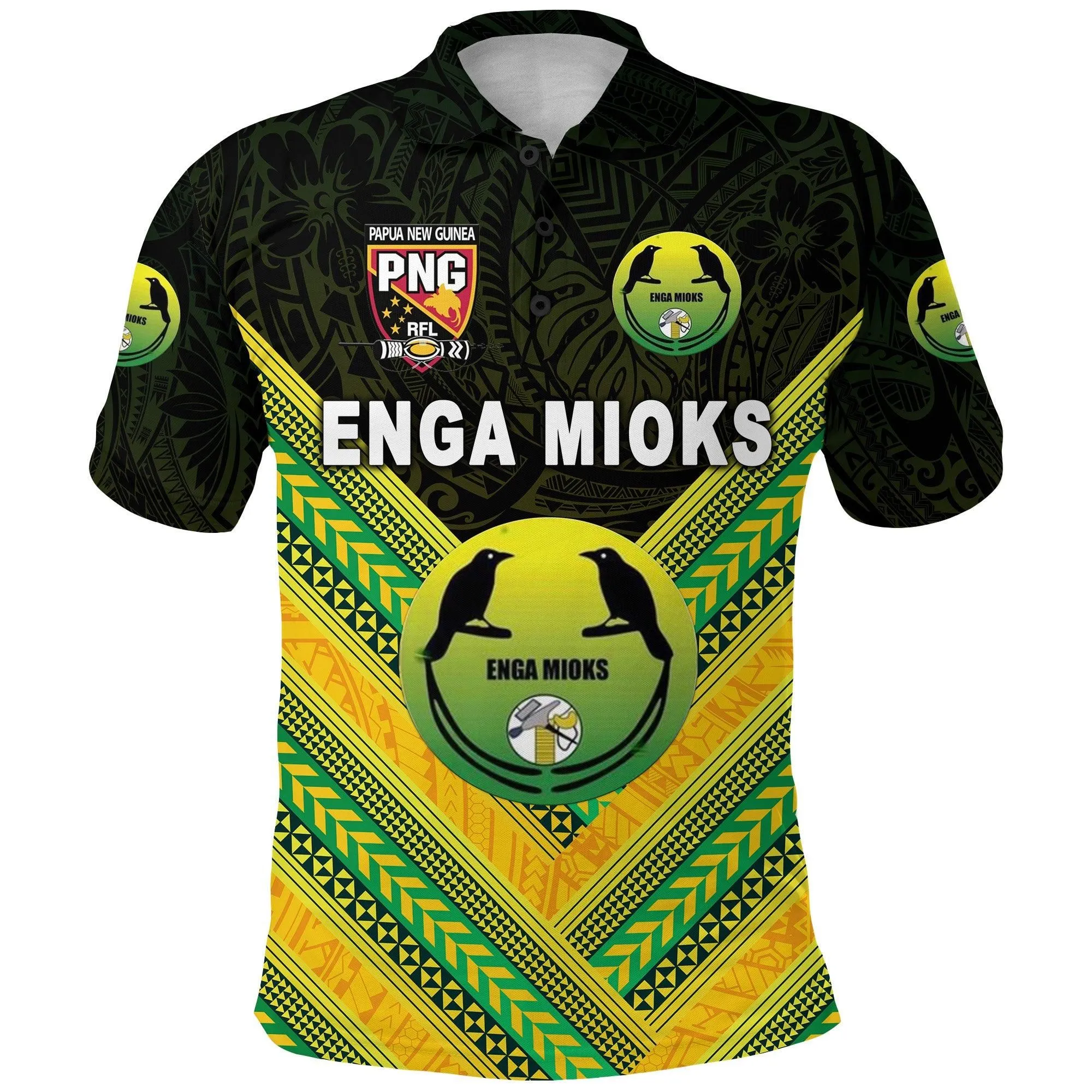 Papua New Guinea Enga Mioks Polo Shirt Rugby Original Style - Black LT8