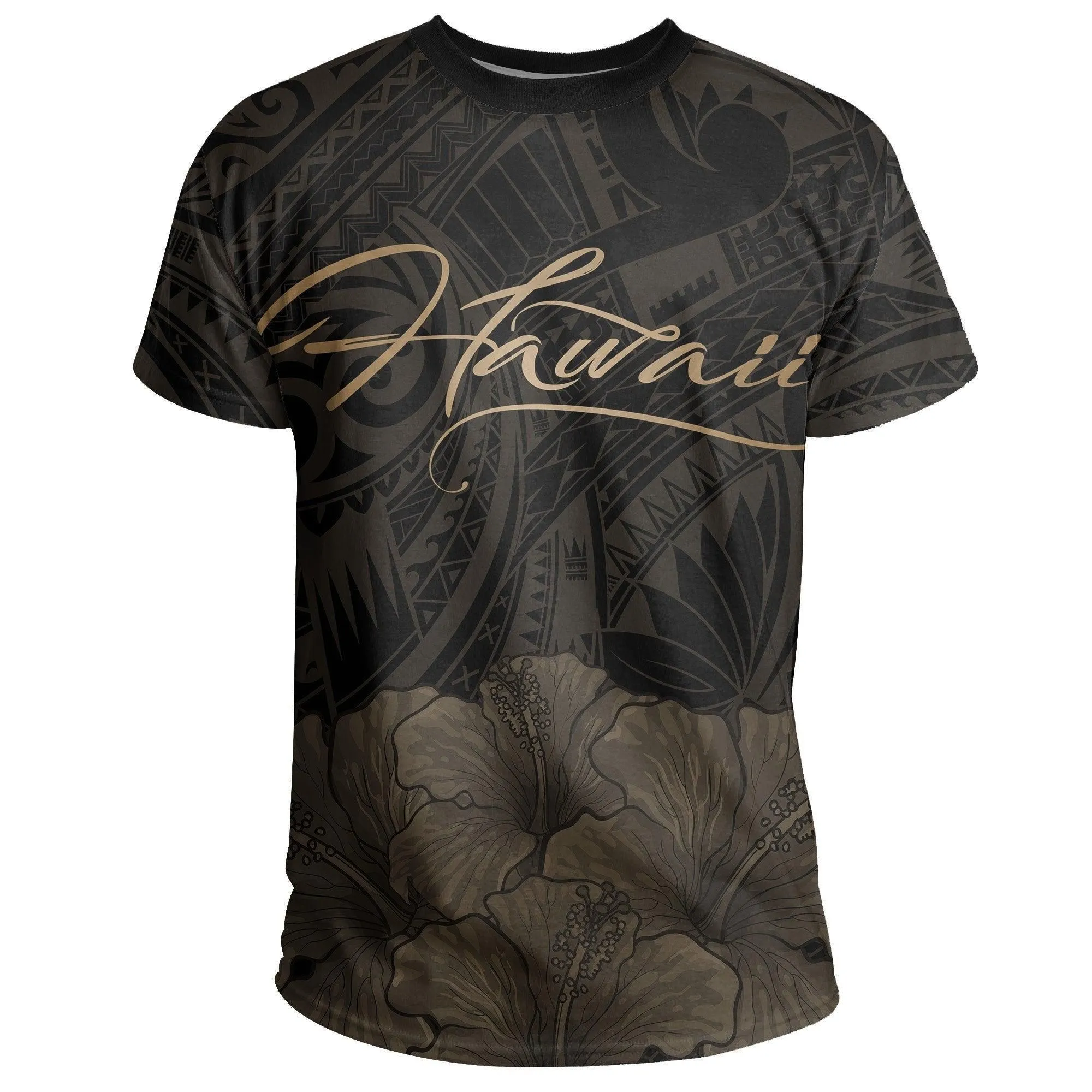 Hawaii Hibiscus Coat Of Arm Polynesian T shirt - Gold