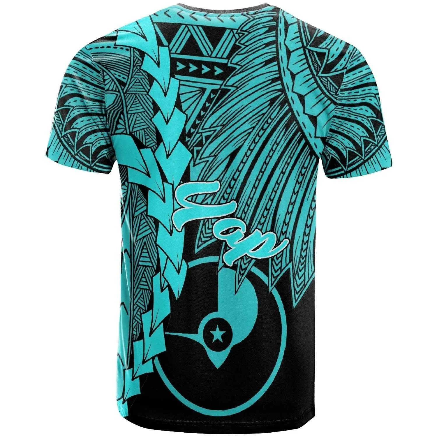 Yap Micronesia Custom Personalised T shirt - Tribal Wave Tattoo Neon Blue