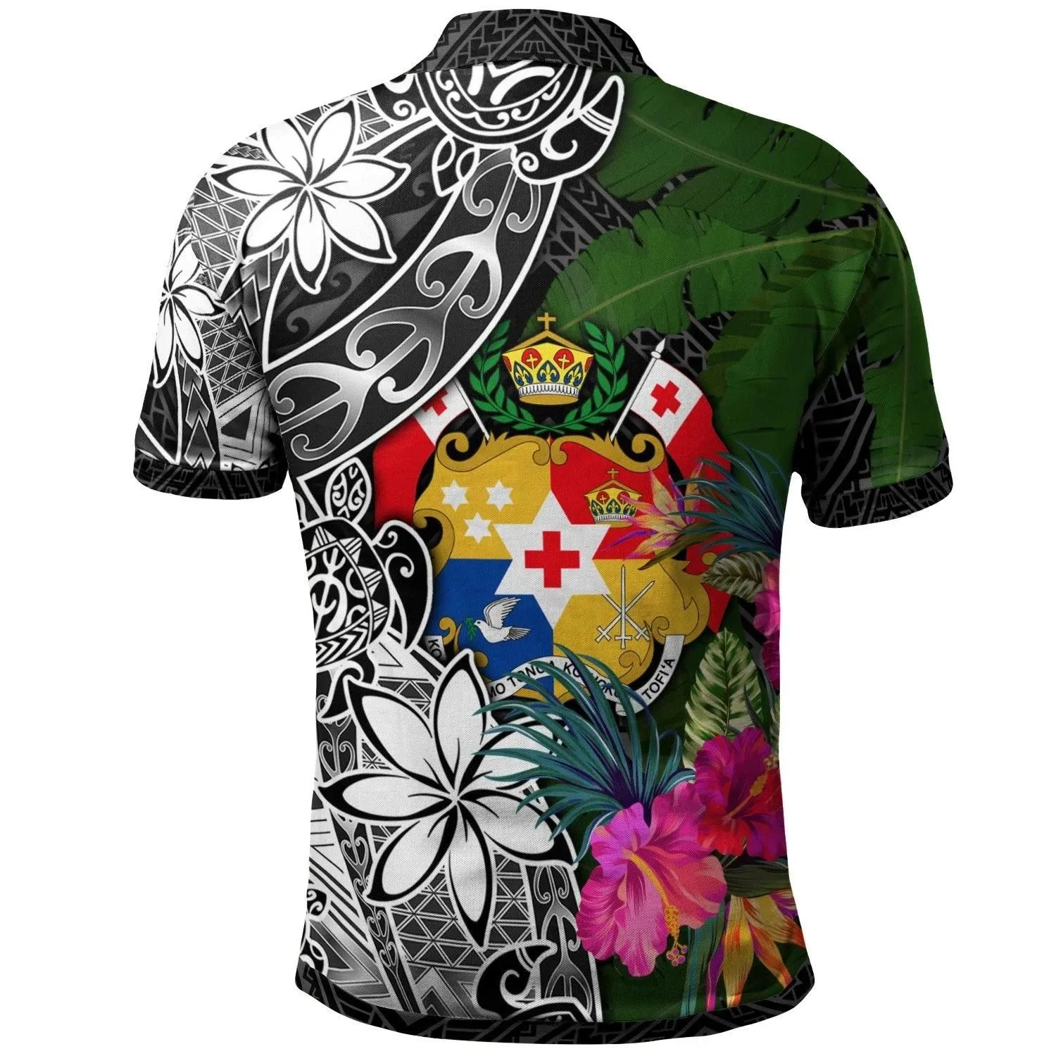 Tonga Custom Personalised Polo Shirt - Turtle Plumeria Banana Leaf - BN11